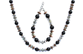 BELLASIX ® 1632-SET necklace, bracelet, 925 silver / lobster clasp,  labradorite. Onyx, hematine