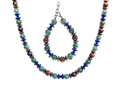 BELLASIX ® 1636-SET necklace, bracelet, 925 silver / lobster clasp,  jade, lapis lazuli, tiger iron, hematine