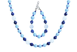 BELLASIX ® 1638-SET necklace, bracelet, 925 silver / lobster clasp,  mountain crystal, lapis lazuli, aquamarine, hematine