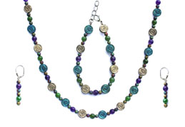 BELLASIX ® 1640-SET necklace, earrings, bracelet, 925 silver / lobster clasp,  jade, amethyst, hematine