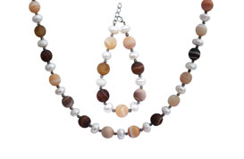 BELLASIX ® 1642-SET necklace, bracelet, 925 silver / lobster clasp,  agate, fresh water cultivated pearl, hematine