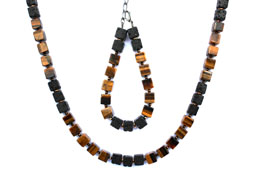 BELLASIX ® 1644-SET necklace, bracelet, 925 silver / lobster clasp,  tiger eye, lava, hematine