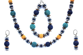 BELLASIX ® 1647-SET necklace, earrings, bracelet, 925 silver / lobster clasp,  lava, hematine