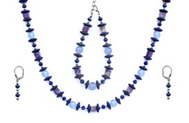 BELLASIX ® 1649-SET necklace, earrings, bracelet, 925 silver / lobster clasp,  lapis lazuli, aquamarine, amethyst, hematine