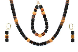 BELLASIX ® 1650-SET necklace, earrings, bracelet, 925 silver / lobster clasp,  tiger eye, lava, hematine