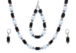 BELLASIX ® 1655-SET necklace, earrings, bracelet, 925 silver / lobster clasp,  mountain crystal, lava, hematine