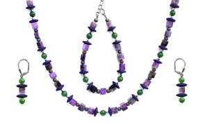 BELLASIX ® 1658-SET necklace, earrings, bracelet, 925 silver / lobster clasp,  jade, amethyst, hematine