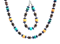BELLASIX ® 1660-SET necklace, earrings, bracelet, 925 silver / lobster clasp,  turquoise, smoky quartz, lava, hematine