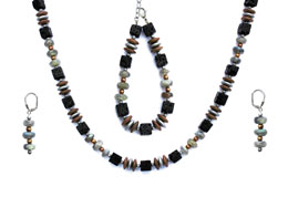 BELLASIX ® 1664-SET necklace, earrings, bracelet, 925 silver / lobster clasp,  labradorite, lava, hematine