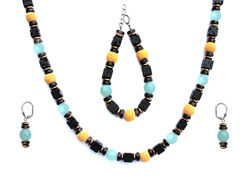 BELLASIX ® 1665-SET necklace, earrings, bracelet, 925 silver / lobster clasp,  aquamarine, smoky quartz, lava, hematine