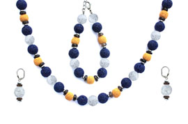 BELLASIX ® 1666-SET necklace, earrings, bracelet, 925 silver / lobster clasp,  mountain crystal, smoky quartz, lava, hematine