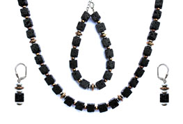 BELLASIX ® 1669-SET necklace, earrings, bracelet, 925 silver / lobster clasp, lava, hematine