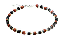 SWAROVSKI (R) crystals in combination with: BELLASIX (R) 1763-K necklace cube in goldstone onyx hematine 925 silver clasp