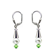 SWAROVSKI (R) Kristalle in Kombination mit: BELLASIX (R) 1808-O5 Ohrringe grün 925 Silber/Verschluss Hochzeitsschmuck Muschelkern-Perle