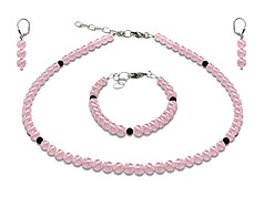 BELLASIX ® GEM Pure Line 3, rose quartz, onyx, jewelry set, 925 silver clasp
